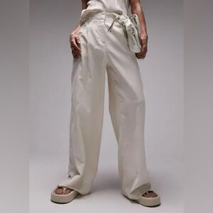 Topshop Cotton & Linen Wide Leg Pants Beige Size 4